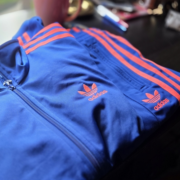 adidas Pants - Track Set: Adidas Jacket (S) and Pants (XS) in Blue with Neon Pink Accents, 2012